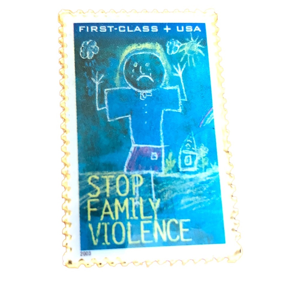Collectible “STOP FAMILY VIOLENCE” Stamp Lapel Pin